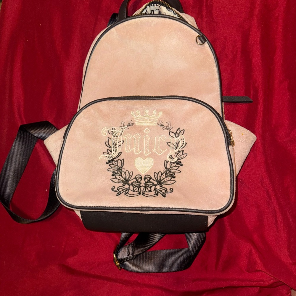 Juicy Couture Pink and Black velvet backpack purse
